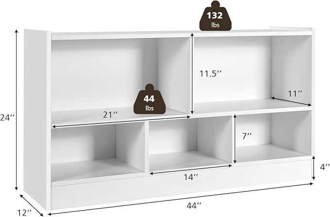 Costzon Toy Storage Organizer for Kids, 5-Section School Classroom Storage for Organizing Books Toys, Wooden Kids Bookshelf Daycare Furniture for Preschool, Playroom, Nursery, Kindergarten (White)