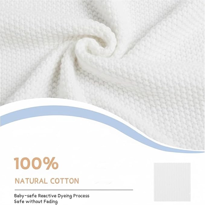 Baby Knit Blanket Soft Breathable Cotton Scallop Border Blankets Newborn Knitted Blanket Swaddle Blankets Gifts for Baby Newborn Toddler Shower Boy Girl New Mom Birthday Christmas White 28x36