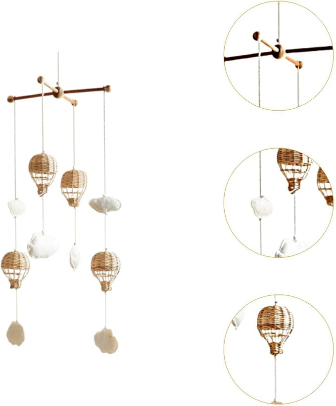 DYNWAVE Baby Mobile for Crib,Rattan Hot Air Balloon Pendant,Cloud Ornament Decoration for Babies, Home Children's Room,Girls Boys