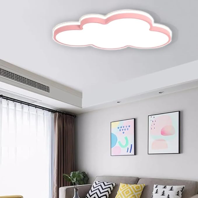 Dimmable LED Flush Mount Ceiling Light Fixture with Cloud Shape,42W 27Inch Close to Ceiling Lamp Modern Lights for Bedroom Kitchen, Pink Recessed Indoor Lighting 3000K-6000K Light Color Adjustable