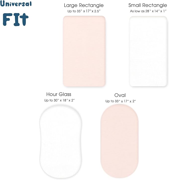GRSSDER Stretchy Ultra Soft Fitted Bassinet Sheet 2 Pack, Universal Fit for Bassinets Baby Cradle Moses Basket Oval Rectangle Mattress Safe and Snug, Jersey Bassinet Sheets for Girls, White/Pink