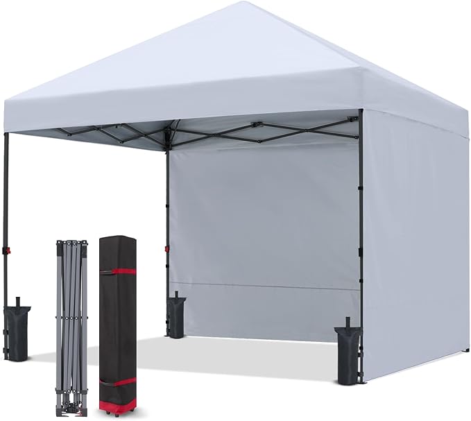 COOSHADE Pop Up Canopy Tent 8x8 with 2 Sidewalls, Outdoor Shade Instant Canopy Tents(White)