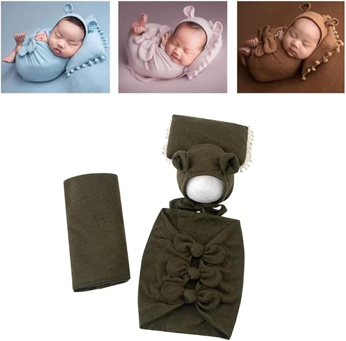Vemonllas Newborn Baby Boy Girl Photography Props Bow Wrap, Posing Aid, Hat and Blanket Set of 4 Pcs