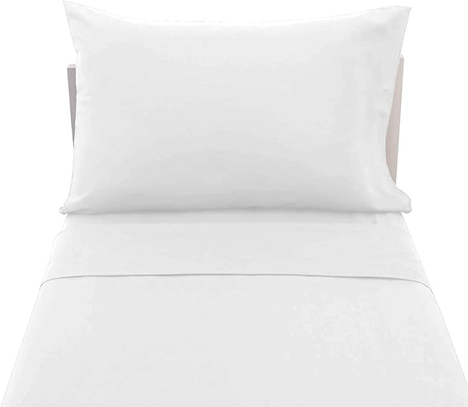 PLAIN PRINTED LINEN 3-Piece Toddler Sheet Set, 100% Cotton Fitted Sheet, Flat Sheet and Envelope Pillowcase, Toddler Bed Set, Mini Crib Sheets (White Solid)