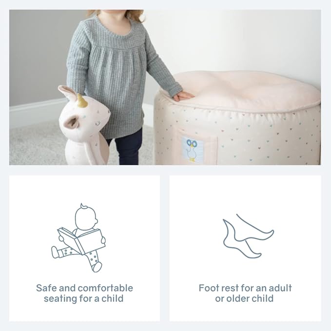 GooseWaddle Soft and Comfortable Kids Ottoman Toddler Pouf Seating for Your Little One's Playroom or Nursery (Cedar Sage)