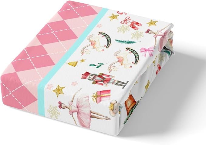 Feelyou Nutcracker Christmas Pink Comforter Cover Queen Size Xmas Royal Guarder Ballet Princess Duvet Cover New Year Pink Buffalo Plaid Bedding Set Gifts for Kids Boys Girls 2 Pillow Cases