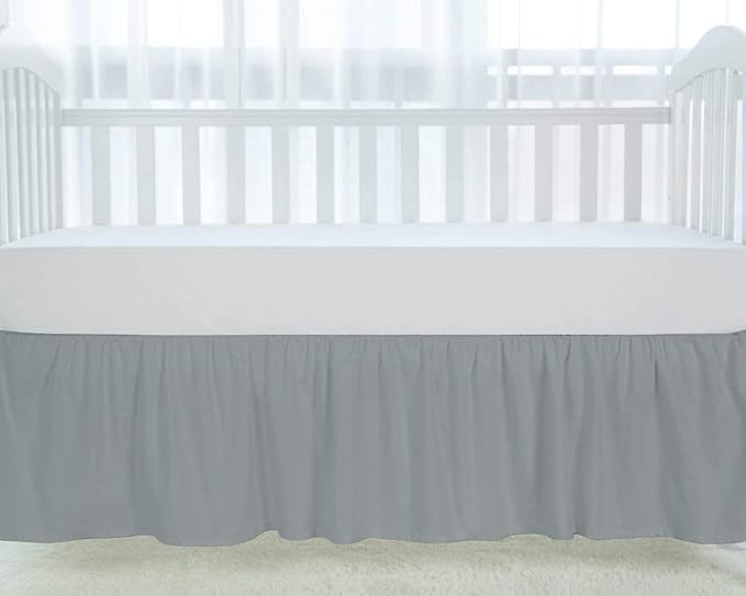100% Egyptian Cotton, Nursery Crib Toddler (28" x 52" + 16") 800 Thread Count Crib Skirt Dust Ruffle, Bedding Skirts for Baby Boys or Girls, 16" Drop, Silver Solid