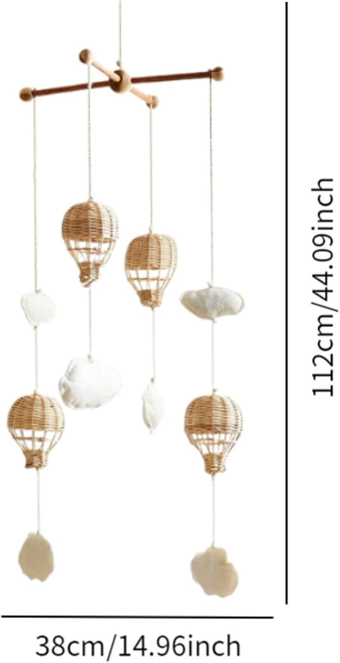 DYNWAVE Baby Mobile for Crib,Rattan Hot Air Balloon Pendant,Cloud Ornament Decoration for Babies, Home Children's Room,Girls Boys