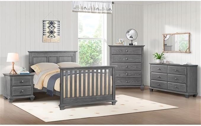 Pemberly Row Modern Wood 4 in 1 Convertible Crib in Graphite Gray