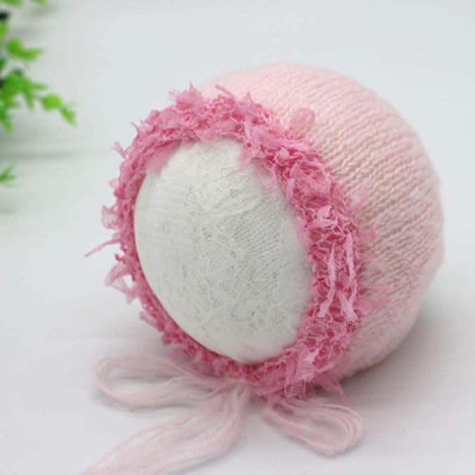 Vemonllas Newborn Infant Baby Boys Girls Photography Props Mohair Lace Hat and Wrap Blanket Cloth (Light Pink)
