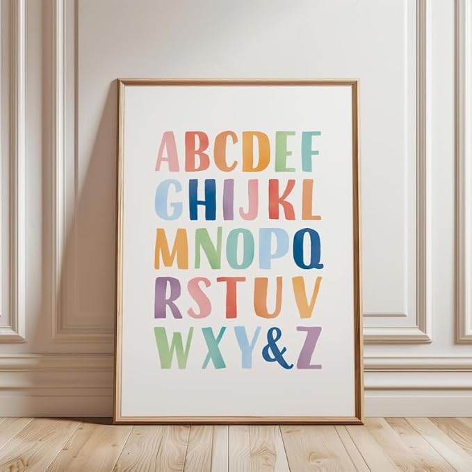 OZCONO Rainbow Alphabet and Numbers Poster for Kids, Educational Wall Art,Classroom Decor, Montessori Teaching, Toddler Learning (Unframed) (9x11)