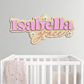 Personalized Nursery Name Sign, Custom Wooden Name Sign with Flowers, 3D Layered Wood Wall Decor for Baby Girl Room, Boho Floral Kids Room Name Plaque, 2 Layer /2