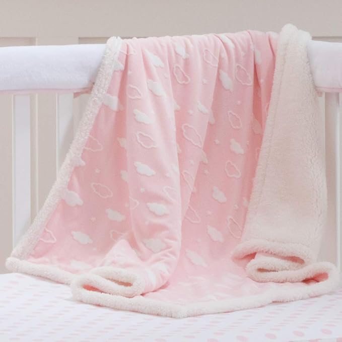 American Baby Company Heavenly Soft Chenille Sherpa Receiving Blanket, 3D Pink, 30" x 35", Warm and Cozy for Boys and Girls, Ideal for Baby Carrier, Stroller, and Travel