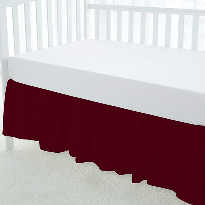 100% Egyptian Cotton, Nursery Crib Toddler (28" x 52" + 16") 800 Thread Count Crib Skirt Dust Ruffle, Bedding Skirts for Baby Boys or Girls, 16" Drop, Burgundy Solid