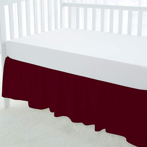 100% Egyptian Cotton, Nursery Crib Toddler (28" x 52" + 14") 800 Thread Count Crib Skirt Dust Ruffle, Bedding Skirts for Baby Boys or Girls, 14" Drop, Burgundy Solid