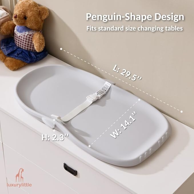 Luxury Little Portable EVA Baby Changing Pad Waterproof Changing Pad for Diaper Changes,Dressing,Baby Massage & Moisturizer Application,Soft & Non-Slip,Adjustable Safety Belt,Adorable Penguin Design