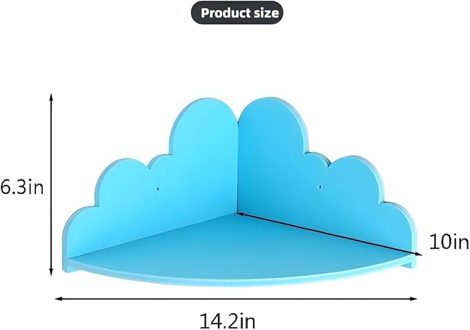 Cloud Wall Shelf Set of 3 Corner Hanging Shelf Nursery Book Shelf, Scalloped Design, Safe and Non-Toxic Sheet Wall-Mounted Background for Kids Bedroom, Toddler Room, Baby Room Decor