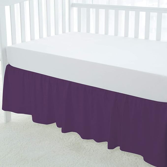 100% Egyptian Cotton, Nursery Crib Toddler (24" x 38" + 10") 800 Thread Count Crib Skirt Dust Ruffle, Bedding Skirts for Baby Boys or Girls, 10" Drop, Plum Solid