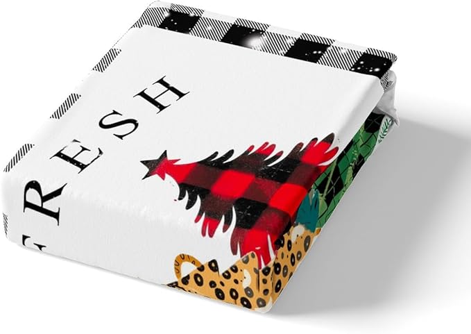 Manfei Christmas Tree Duvet Cover Set King Size, New Year Theme Comforter Cover with 2 Pillowcases, Leopard Plaid Print Xmas Bedding Set 3pcs for Kids Boys Girls Bedroom Decor,No Comforter