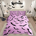 Erosebridal Gothic Bat Comforter Set Halloween Theme Bedding Set King Size,Horror Spooky Animal Quilt for Kids Boys Girls Adults Black Bats Silhouette Down Comforter,Pink Goth Room Decor