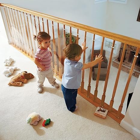 KidKusion Clear View Indoor/Outdoor Railguard | Made in USA | 15' Long x 33" Tall | Clear | Banister and Rail Protection for Kids and Pets
