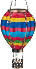 Regal Art & Gift Hot Air Balloon Solar Lantern – Hanging Solar-Powered LED Lights, Waterproof Portable Decorative Outdoor Lamp Made of Metal & Glass for Garden, Patios & Pathway – Multi Stripe(Large)