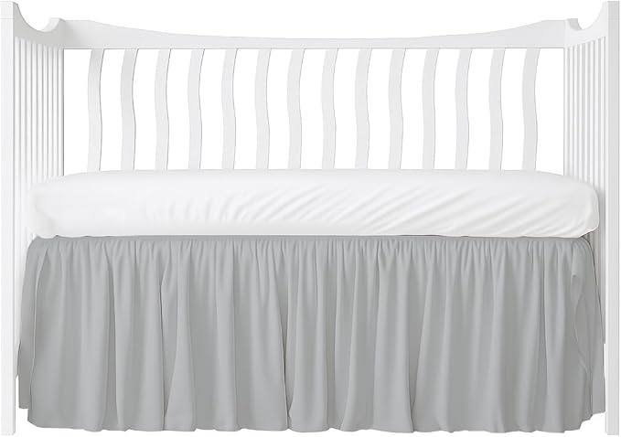 Crib Bed Skirt Dust Ruffle with Split Corners - 100% Cotton - Nursury Standard Crib Bedding Toddler Bedskirt for Baby Boys or Baby Girls - 14" Drop - Light Grey Crib Skirt