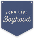 Lacama Vintage Room Decor,Long Live Boyhood Linen Banner,Boy Bedroom Wall Hanging Banner Pennant Flag Decor for Nursery Playroom Toddler Nursery Decor Kids Room,12.4x14 in(Navy blue)