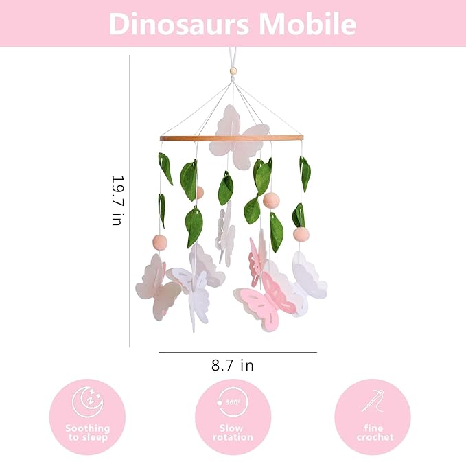 Butterfly Mobile for Crib Girl, Pink and White Butterly Baby Crib Mobile, Nursery Mobile Decoration