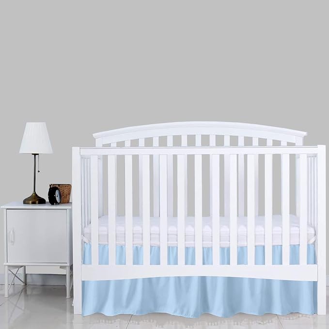Light Blue Crib Bed Skirt 28" x 52" with 14" Drop - Dust Ruffle Crib Skirt with Split Corners - Soft Nursery Standard Crib Toddler Bedding Skirt for Baby Boys or Girls