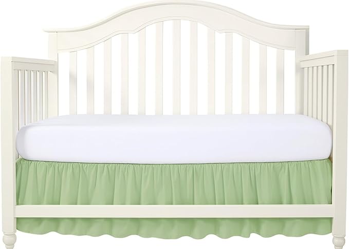 Crib Bed Skirt 28” x 52” with 14” Drop – Split Corners Dust Ruffle, Microfiber - Breathable, Durable, Elastic Adjustable Fit, Soft Nursery Bedding for Baby Boys & Girls, Sage Solid