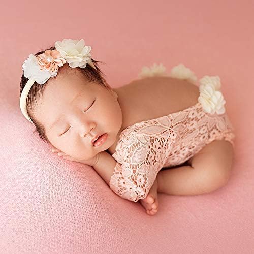 Newborn Lace Romper, 2 PCS Baby Girl Photography Props, Newborn Girl Photography Outfits with Flower Headband for Infants