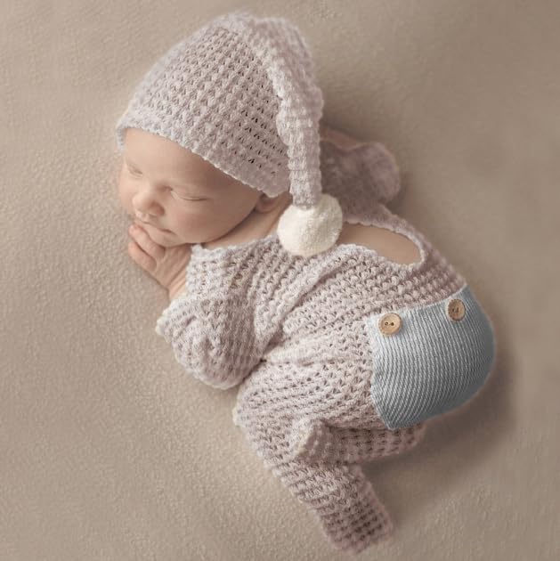 Newborn Photography Props Boys Girls Christmas Outfits long tail Hat Footed Romper Infant Baby Photoshoot Outfits
