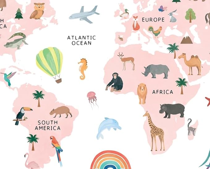 OZCONO World Map Learning Poster, Colorful Animal Chart Kids, Preschool Wall Decor Art, Homeschool Education Guide (Unframed) (20x30)