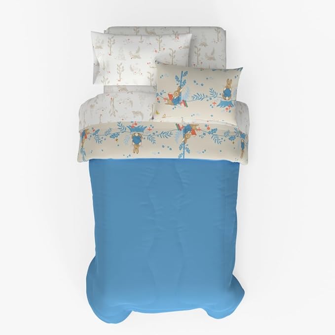 Franco Peter Rabbit Kids Bedding Super Soft & Cozy Reverisble Microfiber Comforter and Sheet Set with Sham, 5 Piece Twin Size, (Officially Licensed Product)
