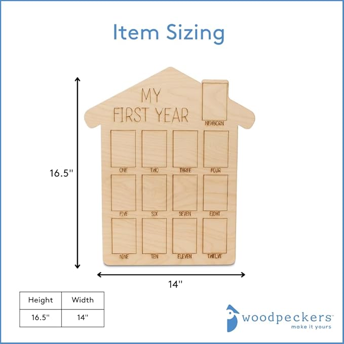 My First Year Photo Frame 14-inch, Pack of 5 Baby Picture Frame for Baby Keepsake, Nursery Decor, and Birthday Party, by Woodpeckers