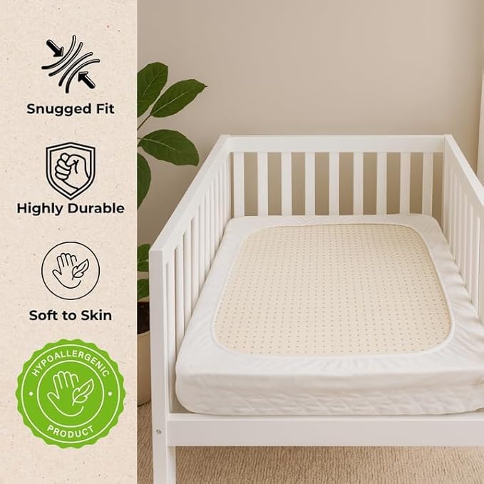Organic Cotton Crib Mattress Protector (Water-Resistant) - Breathable Fitted Liner Pad, GOTS-Certified, Hypoallergenic, Made in USA - Playard 38"x26" - Pack of 1