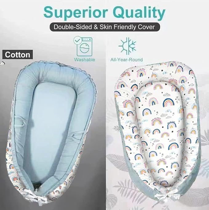 Baby Lounger Cover for Newborn 0-24 Months Soft Baby Nest Cover Organic Breathable Lounger Pillow for Newborn Infants Rainbow