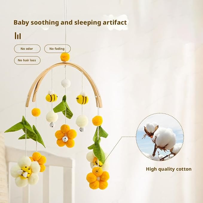 Baby Mobile for Crib Crib Nursery Mobile for Boys Girls Boho Bee Flower Nursery Decor Soothe Toy Baby Shower Set for Soothing & Early Sensory Development
