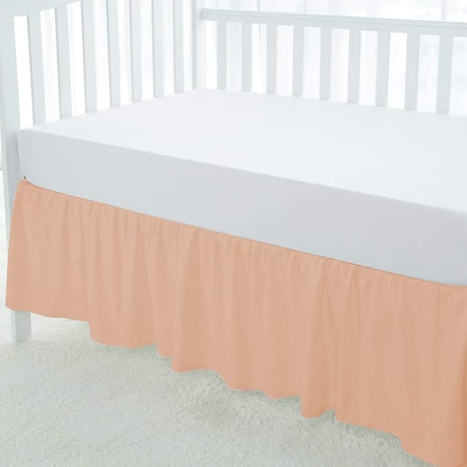 100% Egyptian Cotton, Nursery Crib Toddler (28" x 52" + 14") 800 Thread Count Crib Skirt Dust Ruffle, Bedding Skirts for Baby Boys or Girls, 14" Drop, Blush Solid