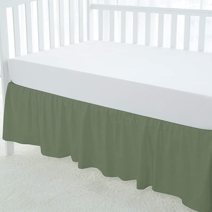 100% Egyptian Cotton, Nursery Crib Toddler (28" x 52" + 16") 800 Thread Count Crib Skirt Dust Ruffle, Bedding Skirts for Baby Boys or Girls, 16" Drop, Sage Solid