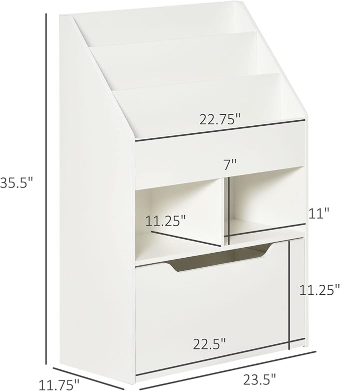 HOMCOM Kids Bookcase Multi-Shelf Rack Organizer with Storage Drawer for Books, Playroom, White