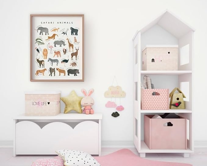 OZCONO Safari Animals Poster, Educational Jungle Chart for Kids, Playful Nursery Wall Decor, Montessori Learning, Homeschool Wildlife (Unframed) (27x40)