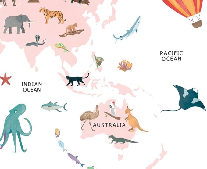 OZCONO World Map Learning Poster, Colorful Animal Chart Kids, Preschool Wall Decor Art, Homeschool Education Guide (Unframed) (12x18)
