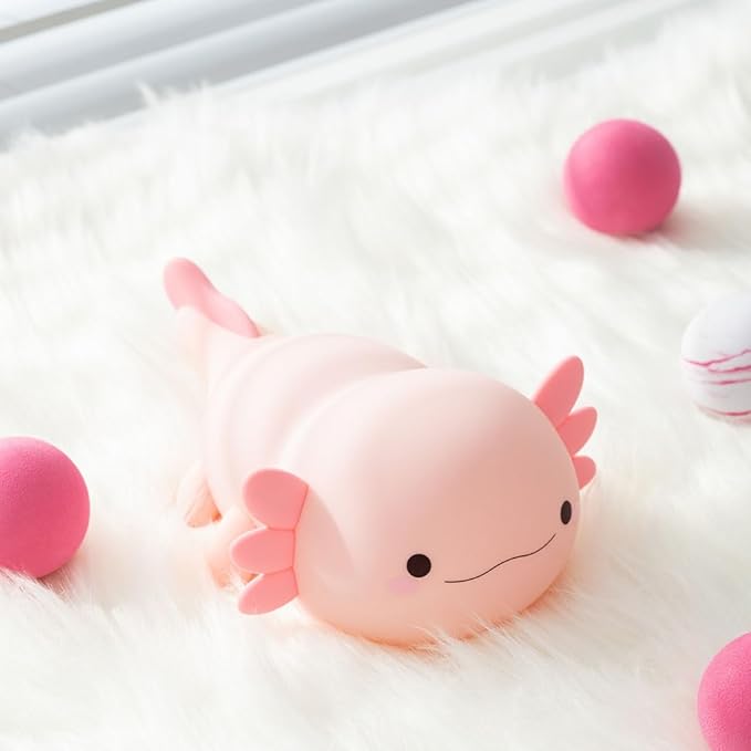 Night Light for Kids Bedroom, Animal Silicone Nursery Night Lamp Touch Nightlights USB Rechargeable Bedside Lamp for Baby Children Toddlers Girls Gift (Pink Axolotl +1)