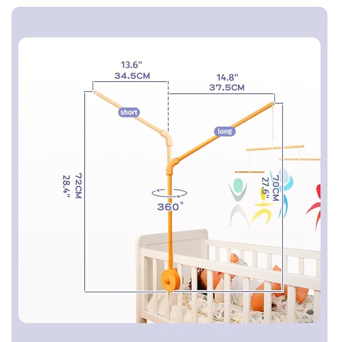 Baby Crib Mobile Arm, Unpainted Beech Wood, Rotatable Bed Mobile Holder, Adjustable Mounting Bracket