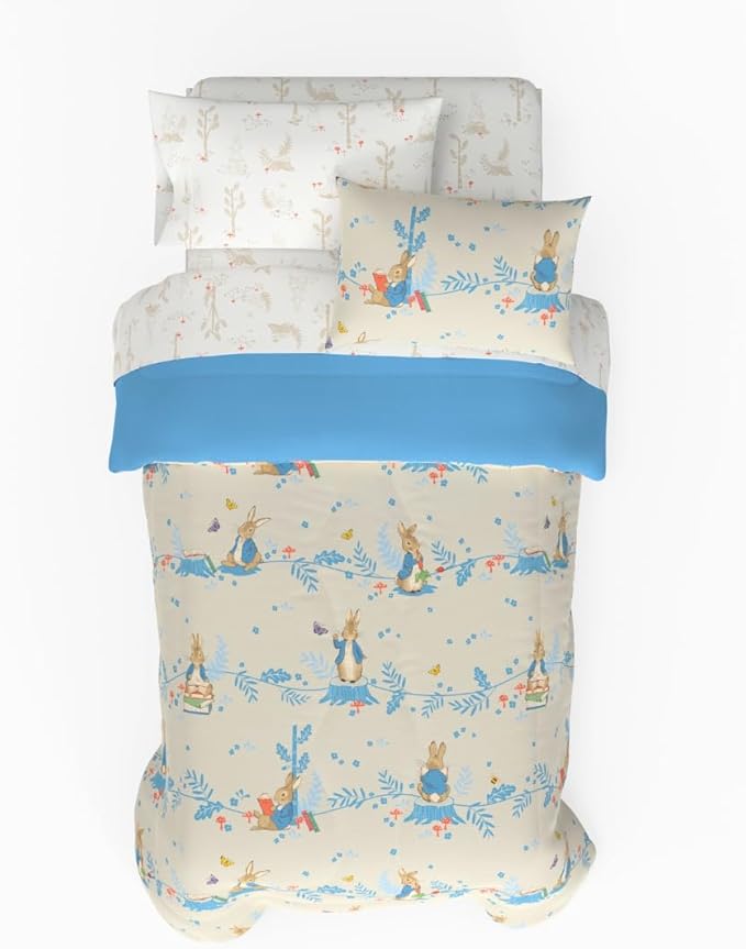 Franco Peter Rabbit Kids Bedding Super Soft & Cozy Reverisble Microfiber Comforter and Sheet Set with Sham, 5 Piece Twin Size, (Officially Licensed Product)