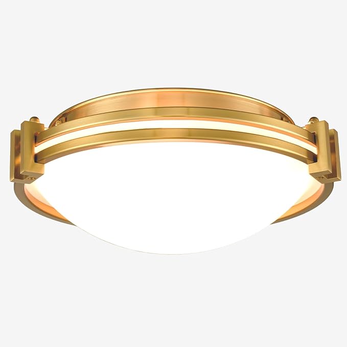 Modern Gold Flush Mount Ceiling Light 12 Inches Milk Glass Ceiling Light Fixture 2-Light Mid Century Brass Flush Mount Light for Bedroom Hallway Kitchen