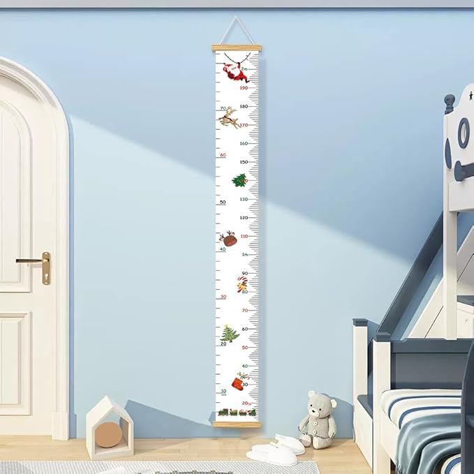 Kids Height Growth Chart for Toddlers & Babies - Removable Canvas Wall Ruler, Baby Height Measurement Tool, Nursery/Playroom Decor Hanging Art (Christmas, 78" L x 8" W, Framed)
