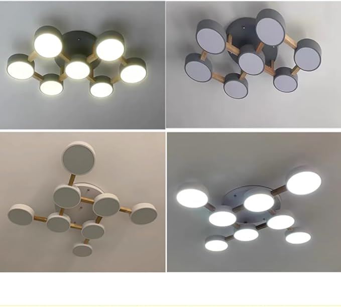 LED Flush Mount Ceiling Light Fixture with 3000K/4000K/6000K Temperatures Selectable,44Inch 96W Chandelier Modern Wood Ceiling Lamp for Bedroom Kitchen, 8-Lights Indoor Lighting Green Pendant Light
